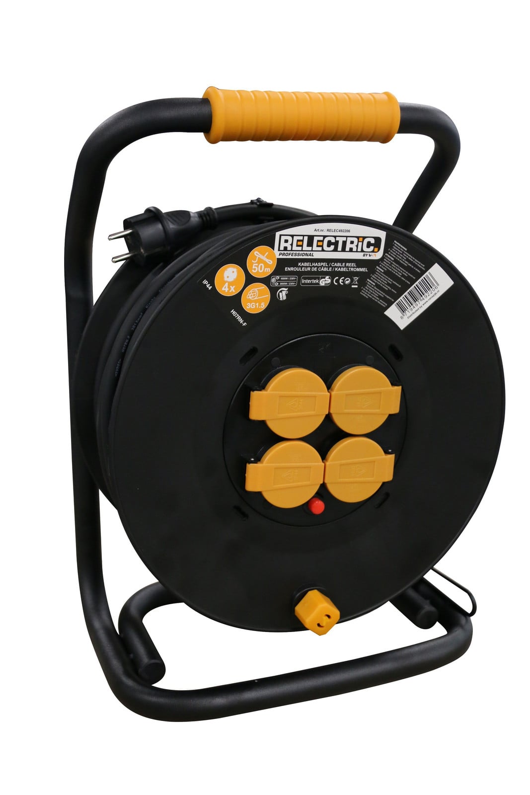 Relectric PRO kabelhaspel 50 m, IP44, 4 stopcontacten, 3x1,5mm