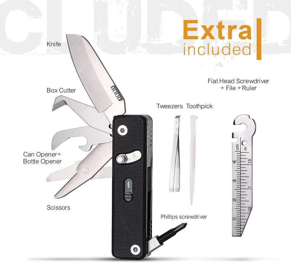 Merkloze 7-in-1 EDC Multitool Mini van Roestvrij Staal met Riemclip en Vaste Bitadapter