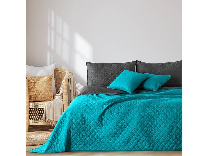 Tagesdecke Daxel 240 x 260cm Grau/Marineblau/Anthrazit Microfaser
