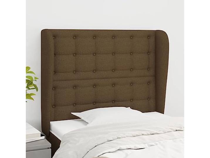 KTHLBRH Kopfteil mit Ohren, Dunkelbraun, 83 x 23 x 118/128 cm, aus Stoff, höhenverstellbar, Beine aus massivem Lärchenholz, zur Unterstützung der Rückenlehne und elegantem Design, Kopfteil
