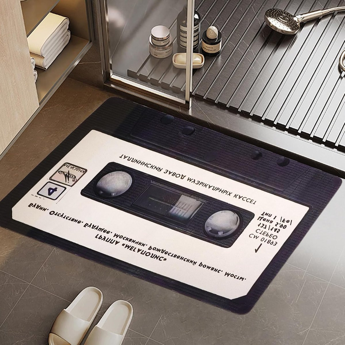 Waterabsorberend Diatomiet Badmat met Vintage Cassette Tape Design, 60 x 90 cm
