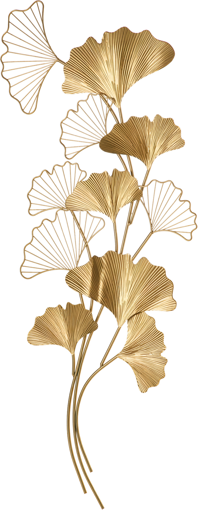 Altro Decorazione Murale 3d In Metallo, Wall Art Dorata Con Foglie Di Ginkgo 138x70cm