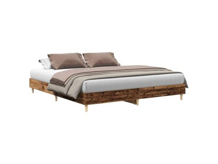 PUGYNBK Bettgestell aus antikem Holz, 180 x 200 cm Technisches Holz, Lattenrost im Lieferumfang enthalten, niedriges Bett, ohne Matratze
