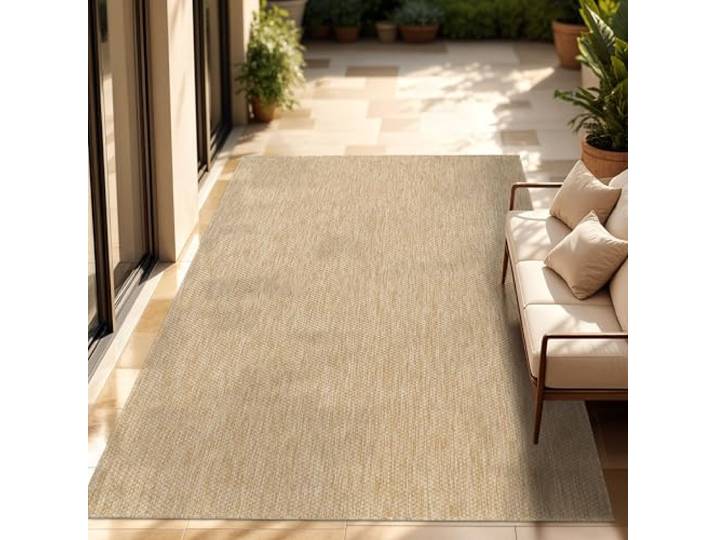 Paco Home Outdoor Teppich, Wetterfest Pflegeleicht Küchenteppich Ideal für Terrasse Balkon Garten, Flachgewebe Sisaloptik Modern Einfarbig meliert, 200x280 cm Rechteckig, Natur