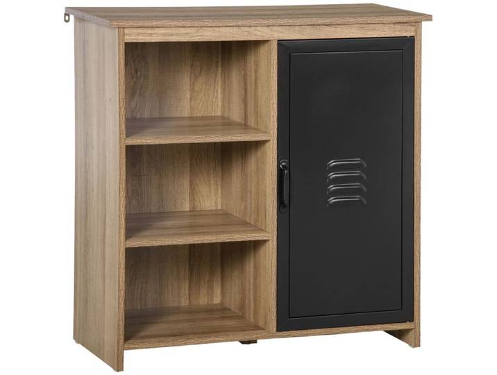 CollaHausse Buffet Industriel Bois/Porte Métal Noir Sur Pied 3 Niches Placard
