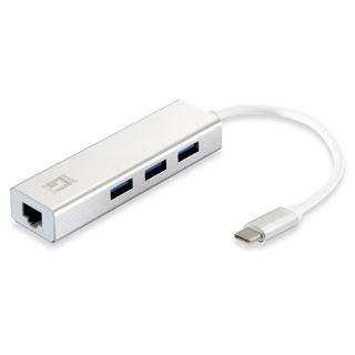LevelOne USB-C 4-Port USB3.0(3x)+ Gbit(1x) LAN Port, silber