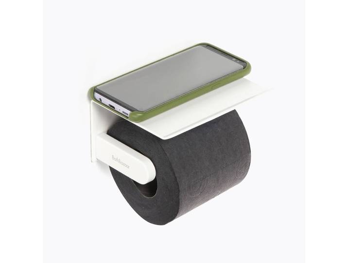 Dérouleur de papier toilette en inox blanc avec tablette