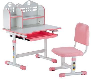 Kodotan sofa Kids Study Chair and Desk Set, Study Desk and Chair for Kids with Bookshelf and Storage Drawer, Adjustable Height Study Desk