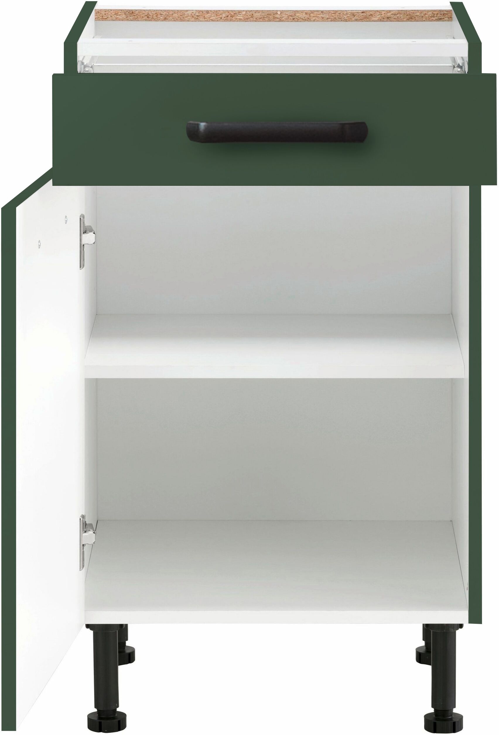 Unterschrank WIHO KÜCHEN "Simi", grün (front und korpus: labrador grün), B:50cm H:86,5cm T:58cm, Schränke, Unterschrank, Soft-Close-Funktion in Schubkästen und Auszügen, verstellbare Füsse front und korpus: labrador grün B/H/T: 50cm x 86,5cm x 58cm, Schub