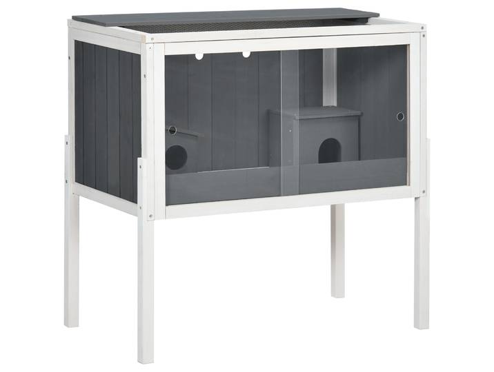 PawHut Hamsterkooi, 3000 cm² dwerghamster verblijf van hout en metaal, met 2 hutjes, acrylschuifdeuren, stabiel, veilig, Grijs+Wit