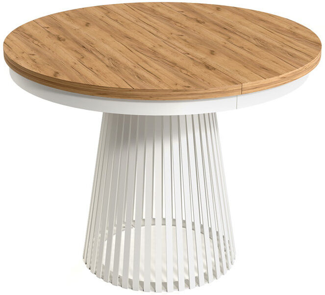 Isabelline 180 cm Extendable Round Dining Table with Steel Base Oak Wood/White