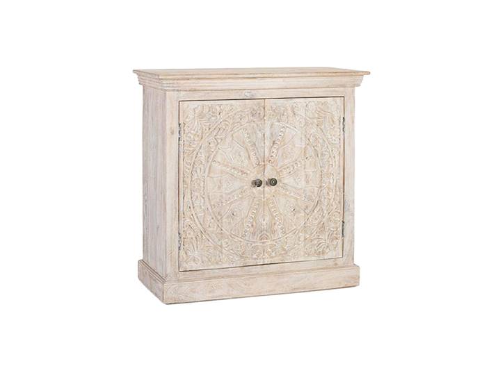 Handgeschnitztes, massives Sideboard „Ritual“ 2-türig Mangoholz Sandfarben Giner & Colomer