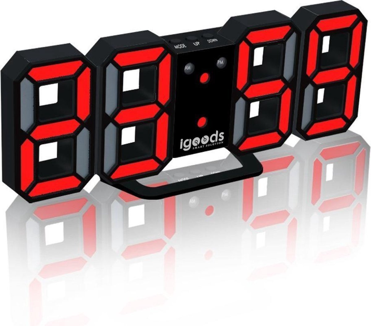 Igoods Digitale Tafelklok - Led Wekker met Temperatuurmeter - Zwart/Rood