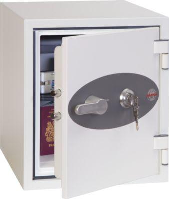 Feuerschutzschrank FS 1282 K, Schlüsselschloss, Stahl, signalweiß RAL 9003