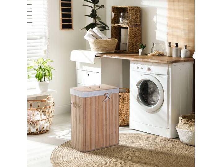 HOMCOM Panier Linge Bambou Pliable 40x30x60cm Beige