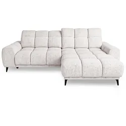 ECKSOFA Marco Mini mit elektrisch ausfahrbarem Sitz und verstellbaren Kopfstützen, Rechts, Chenille-Stoff, Creme