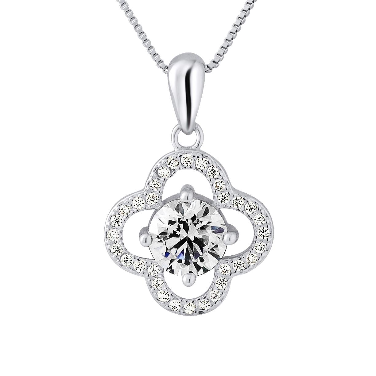Solitaire hanger Trefle Zirkoniumoxiden Zilver 925 wordt geleverd met een keten aangeboden