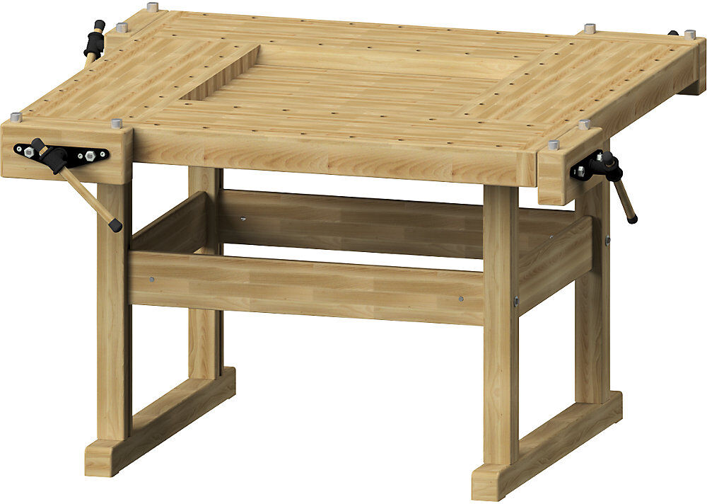 Hobelbank mit 4 Arbeitsplätzen, mit 8 Paar Alu-Rundbankhaken, HxBxT 880 x 1620 x 1620 mm ANKE