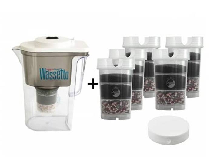 Wasserfilter AcalaQuell® Einsteigerpaket für 1 Jahr - Wassetto weiß – Aktivkohle Wasserfilter Höchste Filterleistung - mehrschichtig BPA u. BPB frei ReNaWa® - Technology