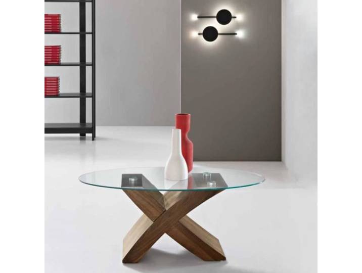 Table basse ovale avec plateau en verre TITO couleur TECK