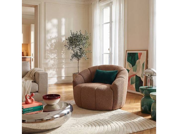 Fauteuil loveuse pivotant en tissu texturé - terracotta