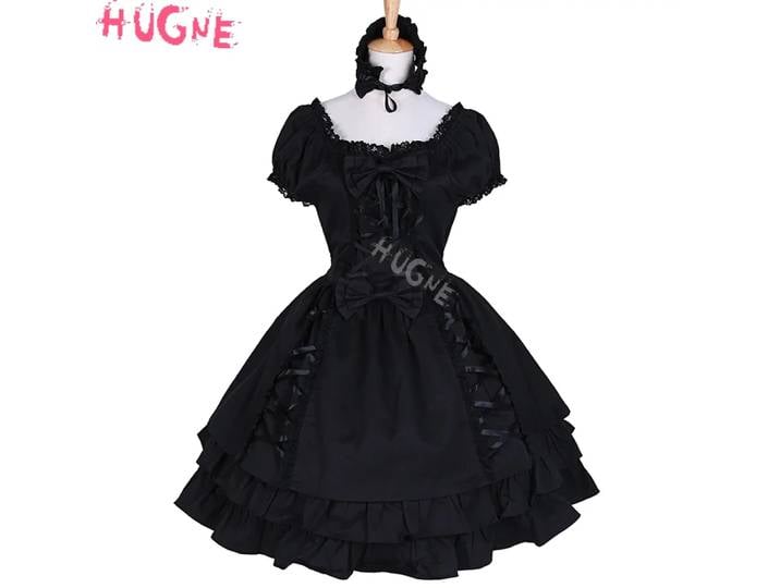 Robe gothique Lolita pour femme, col carré noir, manches courtes, Lolita à volants, robe une pièce, filles OP, fête d'Halloween