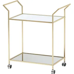 KADIMA DESIGN Design Servierwagen Gold 73x78x37 cm Küchenwagen Glas / Metall, Mobiler Beistelltisch, Speisewagen mit Glasplatte, Teewagen Mini Bar auf 4