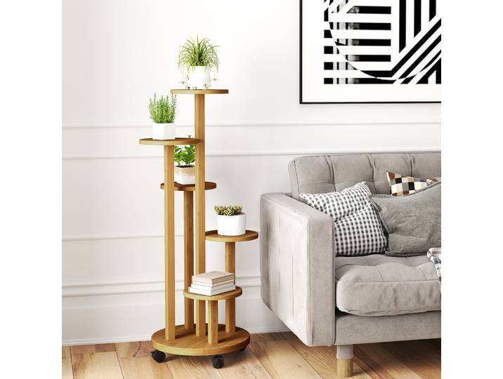 Outsunny Support Plantes Bambou 5 Niveaux Naturel