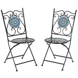 COSTWAY 2-teiliges Klappstuhl-Set, Balkonmöbel, Gartenmöbel, Gartensitz (blau)