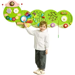 VEVOR 12-in-1 Montessori Busy Board, Montessori Motorikbrett für Bildung Frühe Entwicklung, Sensorisches Wandpaneel aus Holz für Kinder von 3-12 Jahren, Raupe-Wandspiel für Kindergarten Spielzimmer