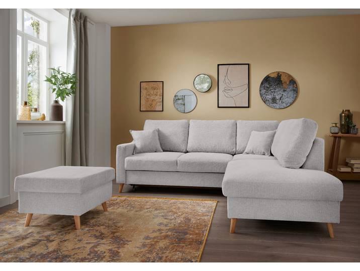 Ecksofa mit Ottomane & Funktion Grau Webstoff Jimin 230 x 94 x 200cm Ottomane davorstehend rechts mit Schlaffunktion Modern