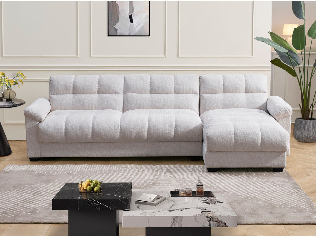 Latitude Run® Bosman Corner Sleeper Sofa with Storage Light Beige 91cm H X 303cm W X 157cm D