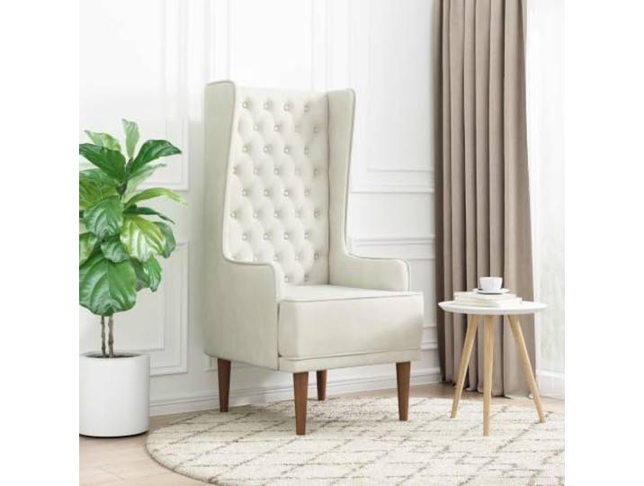 Hochlehner Sessel Creme Samt Chesterfield mit Knopfheftung Creme Samt,Chesterfield-Design,Knopfheftung,Gummibaumholz-Beine,Schaumstofffüllung,Lesesessel