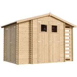 HOLZHAUS GARTENHAUS mit Brennholzschuppen M389 - B328xL206xH218 cm/ 3,53 + 0,97 + 0,97 m2