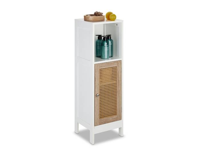Badezimmerschrank mit Rattan-Tür Weiss-Hellbraun