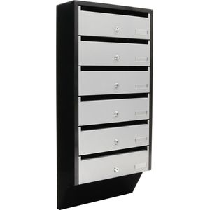 Rottner Briefkasten T06368 Depot 6 silber/schwarz, aus Stahl, Zylinderschloss, Briefkastenanlage für 6 Parteien, 39 x 82 cm