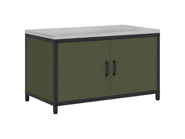 KUPTYERFG Küchenaufbewahrung HATTEM Olivgrün 90x50x53cm Stahl 2 Türen Robuster Küchenschrank aus Stahl mit 2 Türen für Terrasse, Gartenküche und Grillbereich, ideal für Töpfe und Geschirr.
