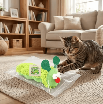 Inspire Curations Green Caterpillar Catnip Plush Toy Interactive Teeth Cleaning Toy For Indoor Cats green