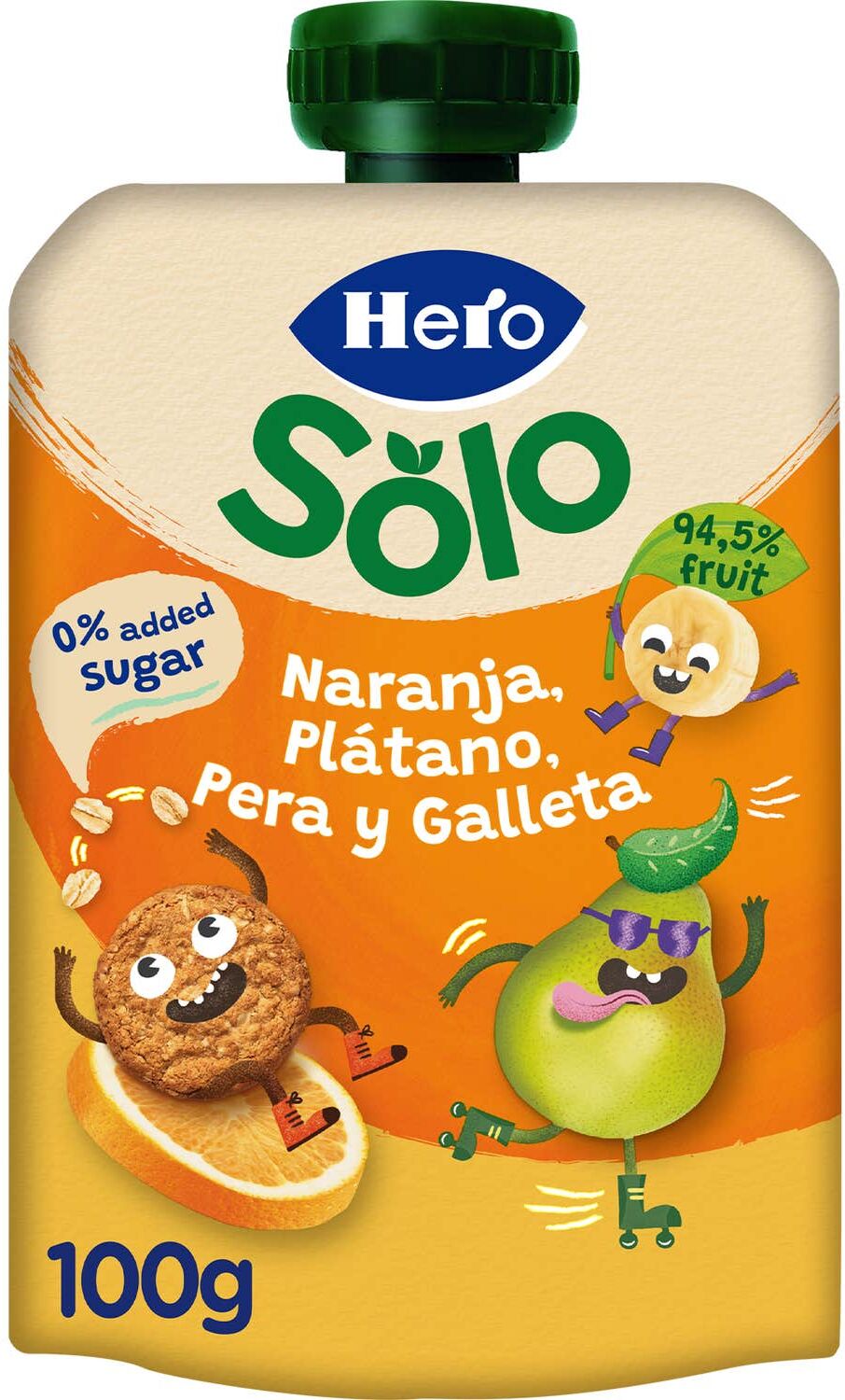 Hero Solo Naranja Plátano Pera y Galleta 100 g