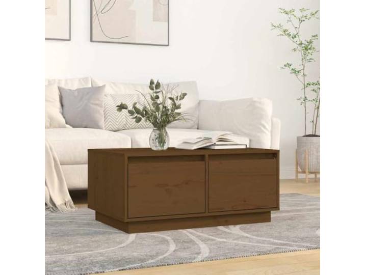 HEFZGDB Massivholz Couchtisch Honigbraun 80x50x35 cm mit 2 Schubladen aus Kiefer - Stauraum Beistelltisch mit geräumiger Tischplatte und Stabiler Rahmen für Wohnzimmer