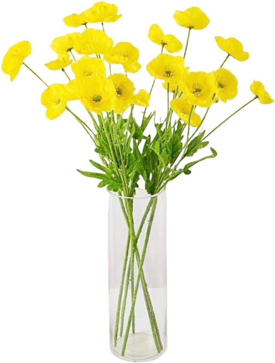 Set van 6 realistische gele zijden klaprozen voor woonkamer decoratie, 60 cm
