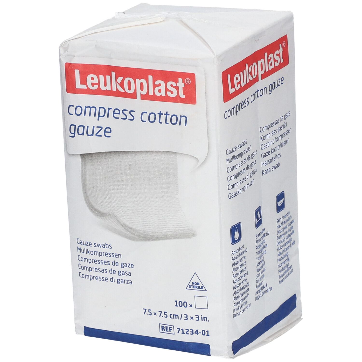 Leukoplast compress Cotton Gauze 7,5x7,5cm unst.8f 100 St Kompressen