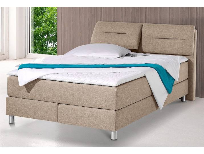 Boxspringbett MAINTAL, beige, Strukturstoff, Liegefläche B/L: 140cm x 200cm, H2 + H2, Bonnell-Federkernmatratze, Bezug bei beige, anthrazit und hellgrau: pflegeleichter Strukturstoff (100% Polyester);Bezug bei weiss und schwarz: Kunstleder (100% Polyurethan);Spiegelfläche der Matratzen: Material angeben (100% Polyester), Komplettbetten, Boxspringbett, inkl. Topper