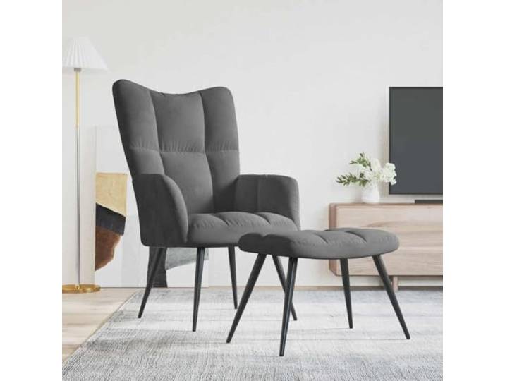 NLQMSU Relaxsessel mit Hocker, dunkelgrau, aus Samt Stabiler Stahlrahmen, Kapazität 110 kg, dicker Schaumstoff, weicher Samt, modernes Design