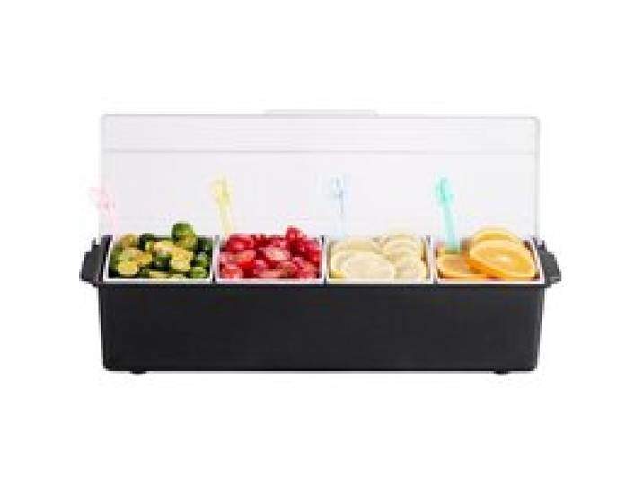 VEVOR gekühlter Gewürzbehälter Zutatenbehälter mit 4 Fächern (800 ml x 4) Präsentationsständer mit Deckel Pizzastation Pizza Belagstation Obstschachtel Servieren von Tacos Salat Obst