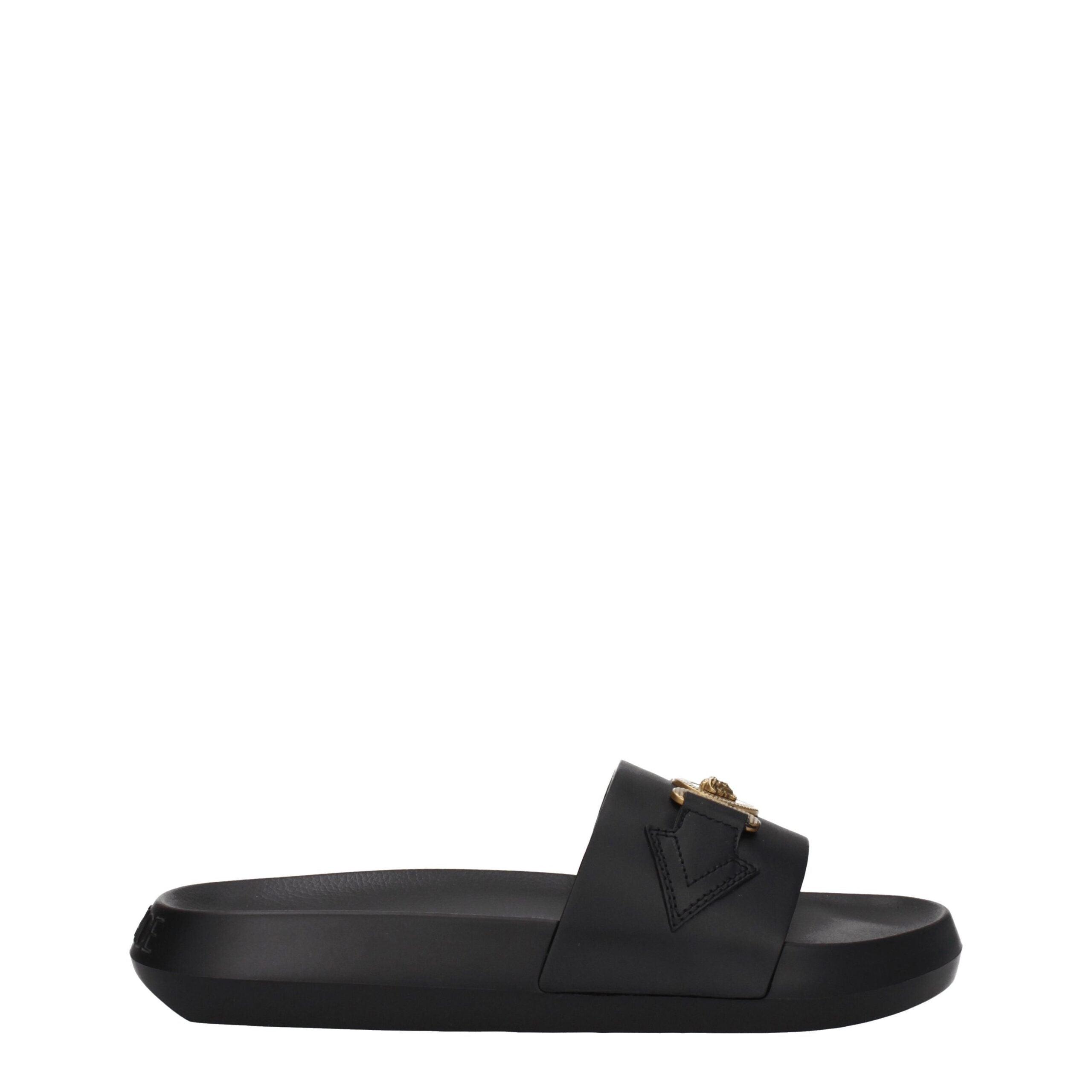 Versace Zwarte Leren Slippers