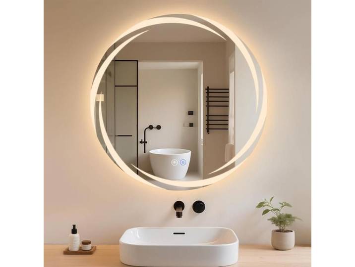 Miroir - NETTLIFE - Miroir mural rond - Éclairage LED - 60 cm - IP44