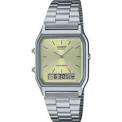 Chronograph CASIO VINTAGE, edelstahlfarben, pastellgelb, Armbanduhren, Damen, Chronograph, Quarzuhr, Armbanduhr, Damenuhr, Herrenuhr, Edelstahlarmband,Digitaluhr