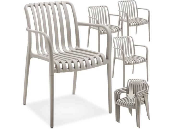 tectake® Gartenstühle stapelbar, Gartenmöbel Set, Balkon Möbel, Bistro Set, Sessel, Outdoor Möbel, Balkonmöbel, Terrassenmöbel - Taupe, 4er Set