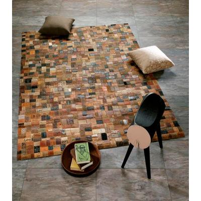 Lederteppich OCI DIE TEPPICHMARKE "Labelstar" Gr. 3, bunt (multi, braun), B:120cm H:10mm L:180cm, Leder, Teppiche, echtes Leder, UNIKAT, handgenäht, Patchwork aus Leder Jeanslabel